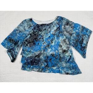 Alex Evenings Petite XL Blue Abstract Layered Chiffon Blouse Dressy Career XLP